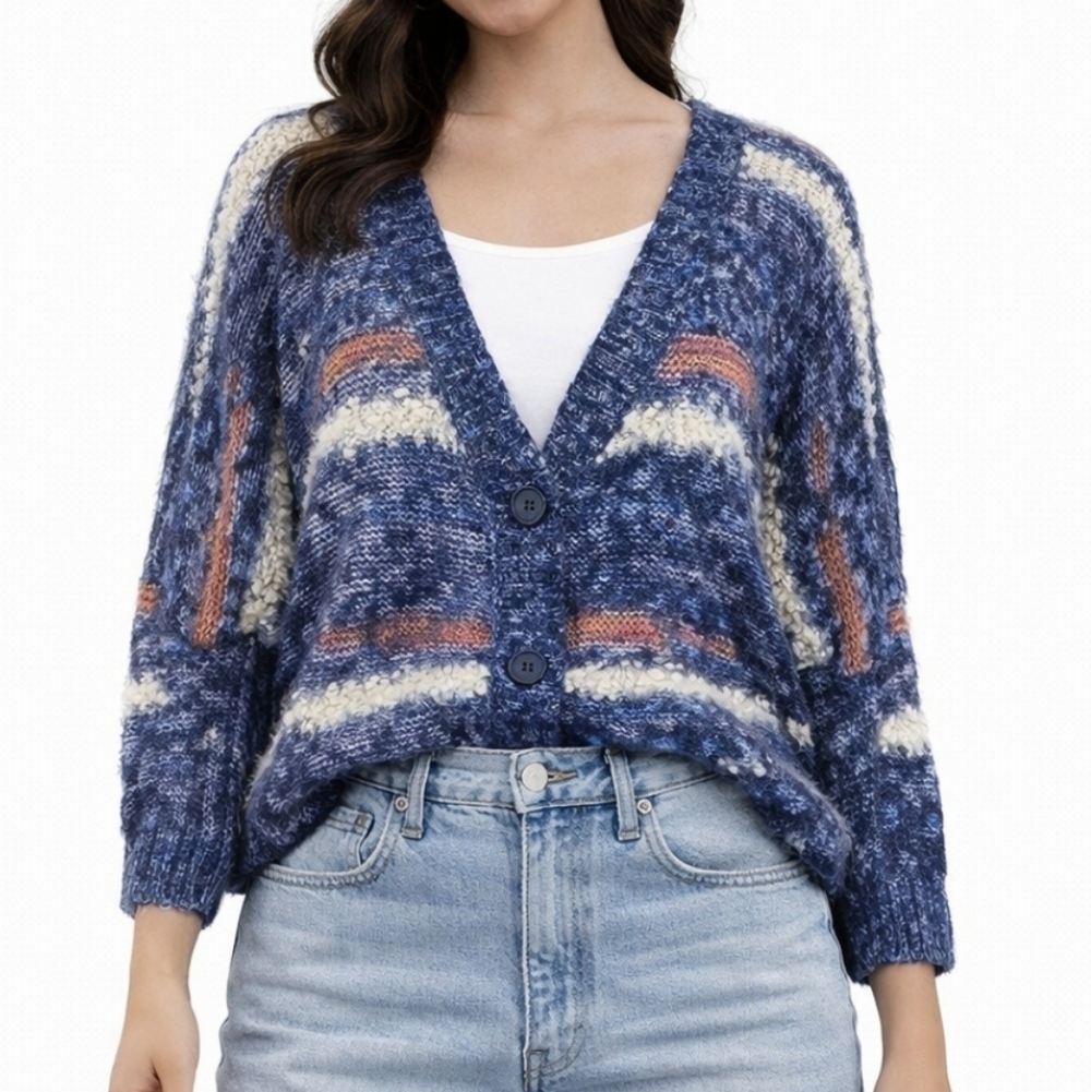 Dex Textured Knit Eyelash Yarn Button Front Dolman Sleeve Cardigan Sweat…